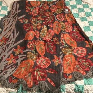 New with tag  EMBROIDERED PASHMINA WOVEN WOOL RUANA SHAWL BY ANU-"Mountain Ash”